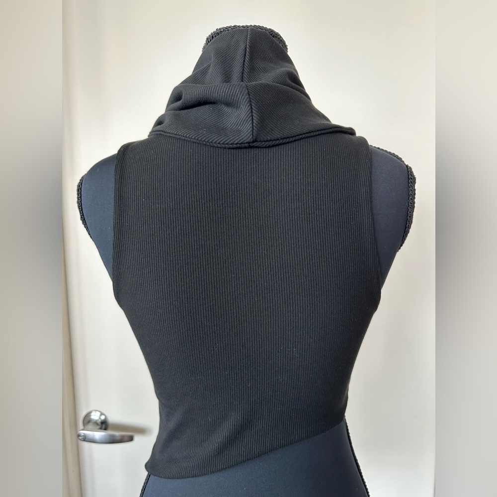 Naked Wardrobe Ribbed Sleeveless Cowl Neck Asymmetrical Crop Top in Black - Picture 2 of 15
